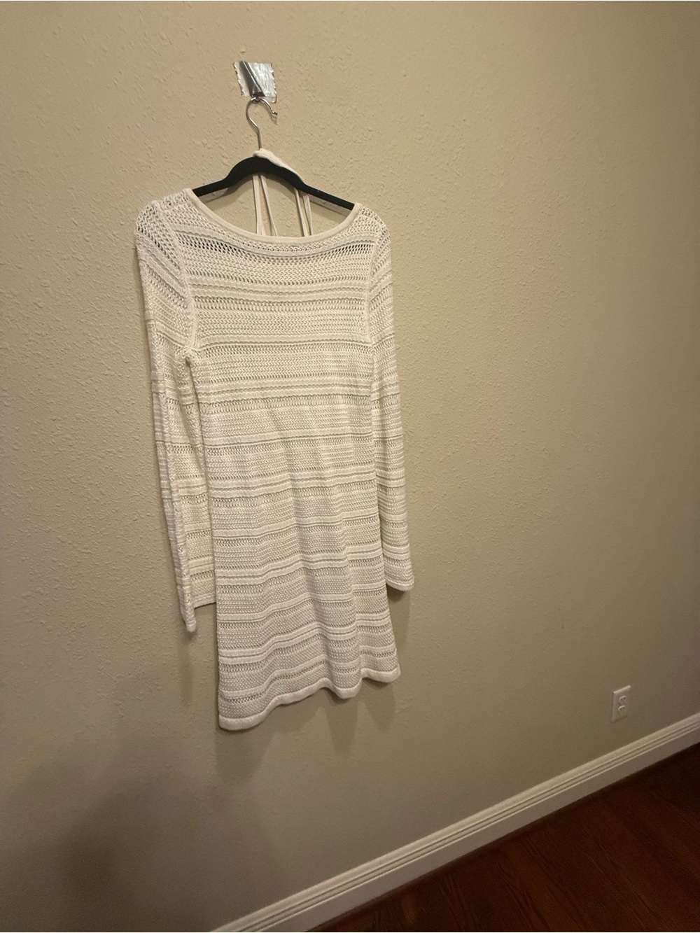 GAP Cream Open-Knit Long Sleeve Midi Dress